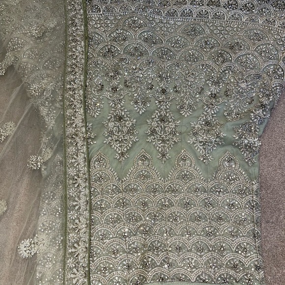 Heavy Designer Semi-Stitched Sage Green Lehenga - Picture 5 of 8